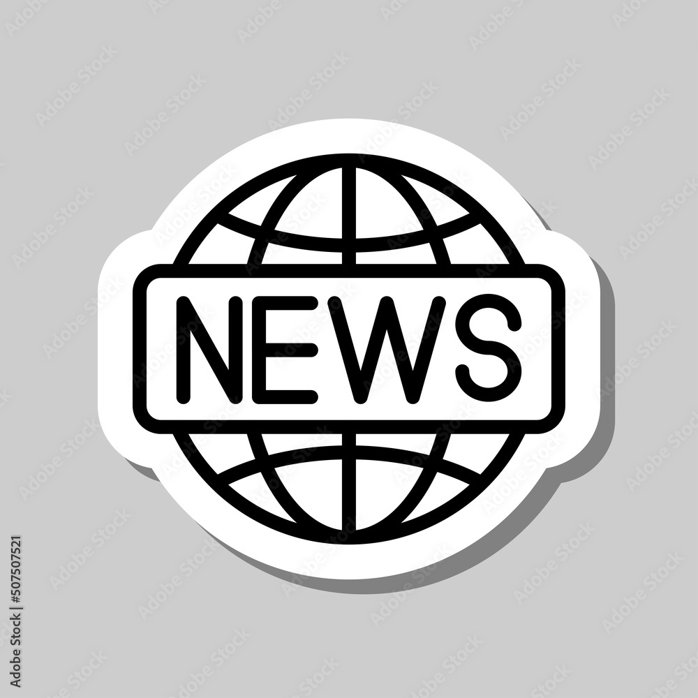 News world simple icon vector. Flat design. Sticker with shadow on gray background.ai News world simple icon vector. Flat design. Sticker with shadow on gray background.ai