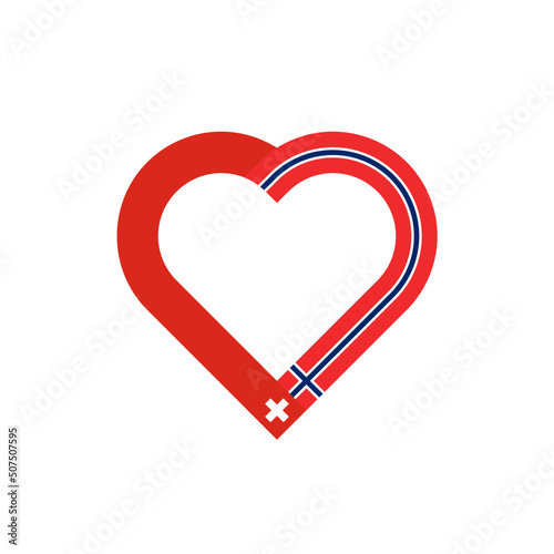 unity concept. heart ribbon icon of switzerland and norway flags. vector illustration isolated on white background