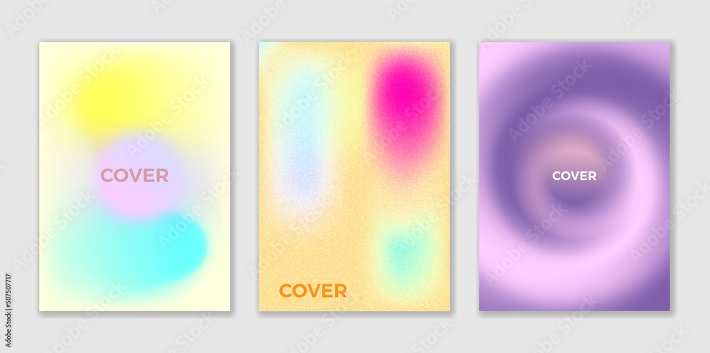 Abstract colorful gradient liquid cover set template. Modern poster set with gradient, hologram, star element, circle shapes. Futuristic design for brochure, flyer, wallpaper, banner