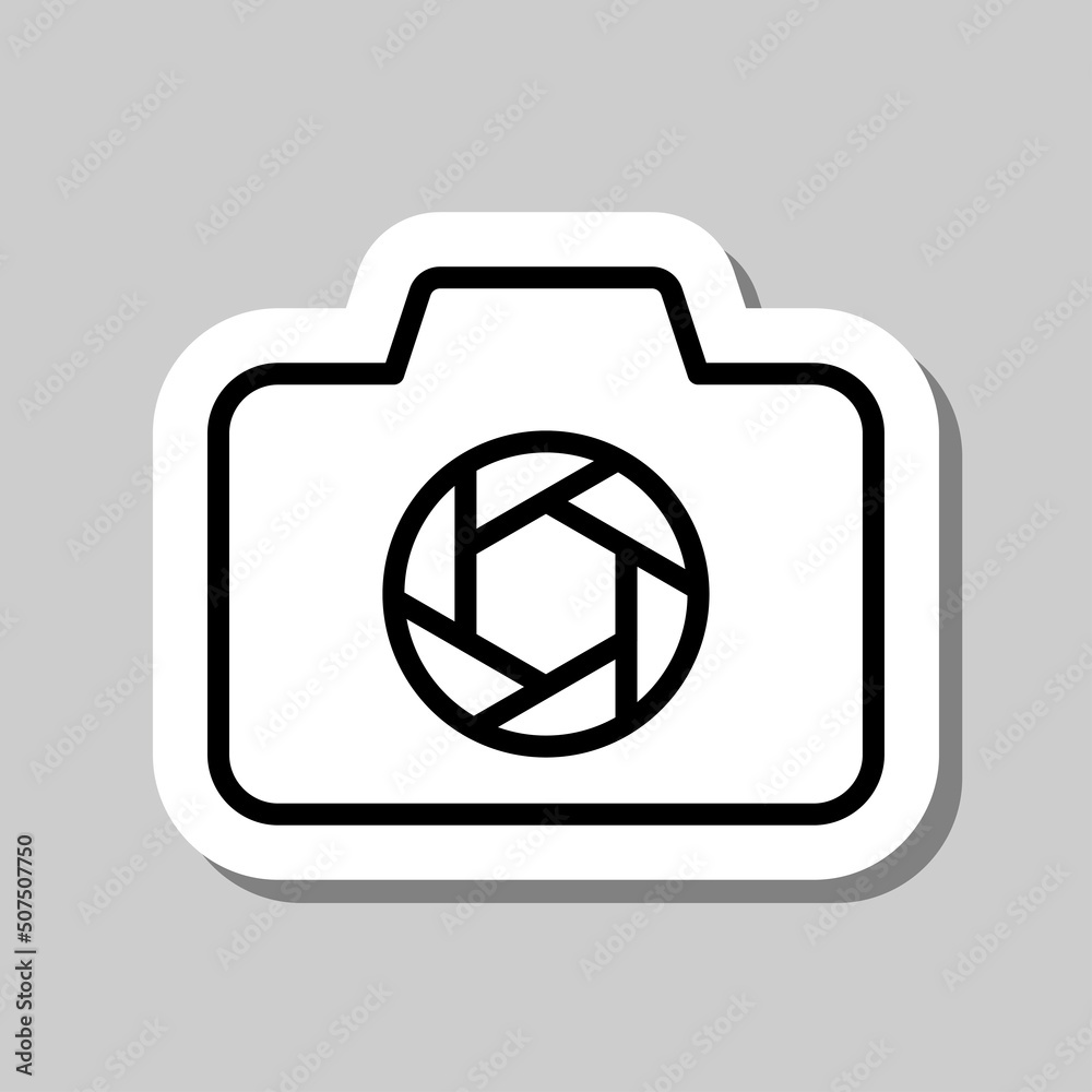 Photo camera simple icon vector. Flat design. Sticker with shadow on gray background.ai Photo camera simple icon vector. Flat design. Sticker with shadow on gray background.ai