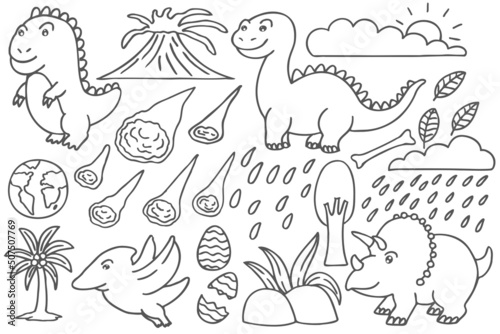 Set of cute dinosaur doodles.