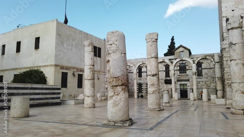 Damascus, Syria -May, 2022: Landmark, Exterior of the Umayyad Mosque, also known as the Great Mosque of Damascus