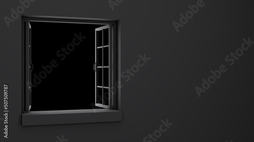 Black window with black background. 3d rendering illustration. 