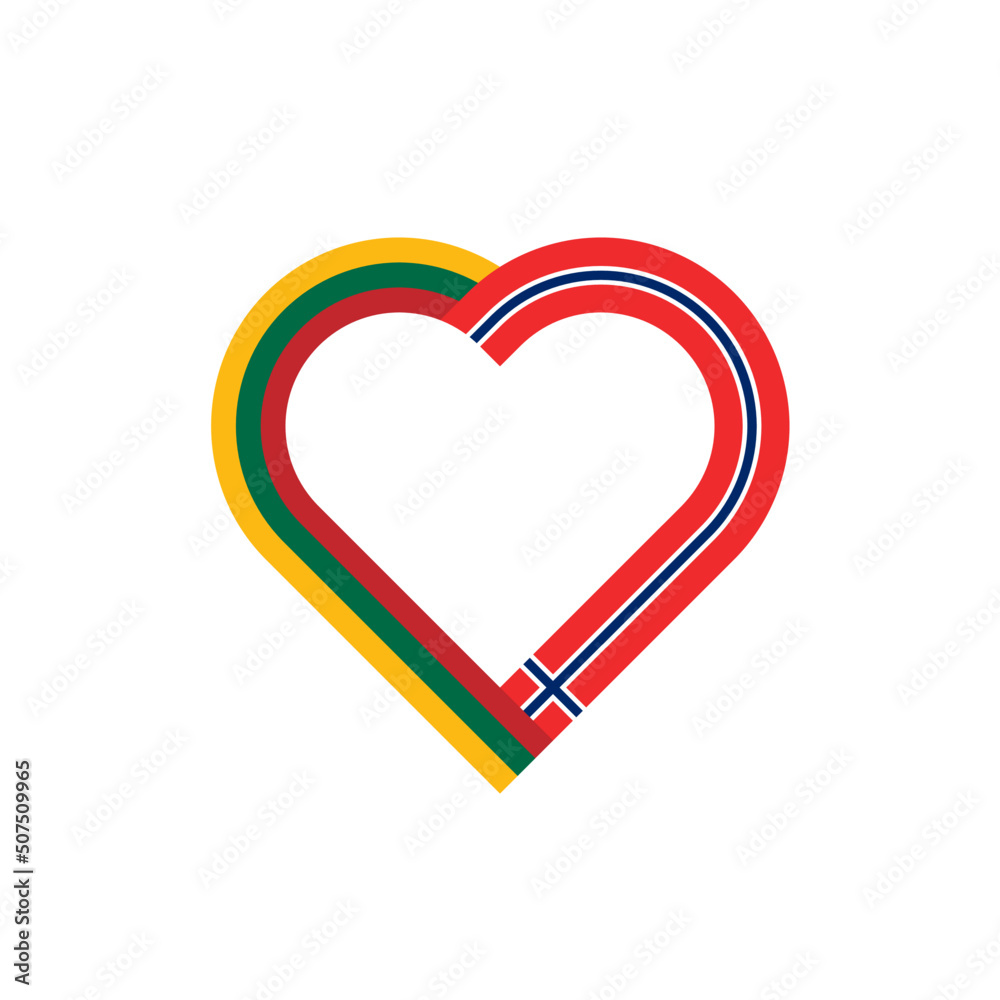 unity concept. heart ribbon icon of lithuania and norway flags. vector illustration isolated on white background unity concept. heart ribbon icon of lithuania and norway flags. vector illustration isolated on white background