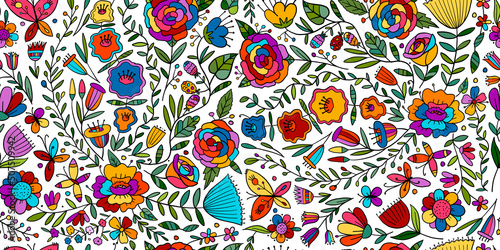 Floral Garden. Spring concept Background. Seamless pattern for your design.