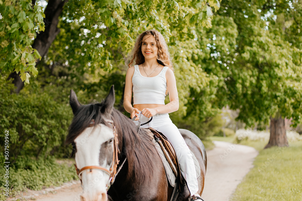 Woman walking with a horse