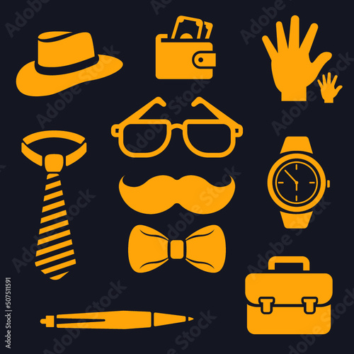 Set de iconos vectoriales día del padre, elementos graficos papá accesorios masculinos