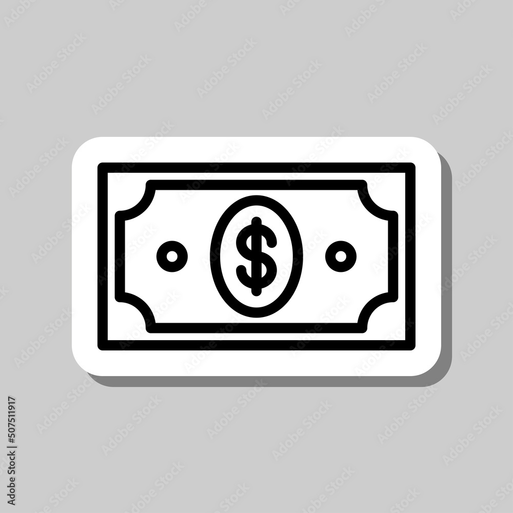 Dollar simple icon, vector. Flat design. Sticker with shadow on gray background.ai Dollar simple icon, vector. Flat design. Sticker with shadow on gray background.ai