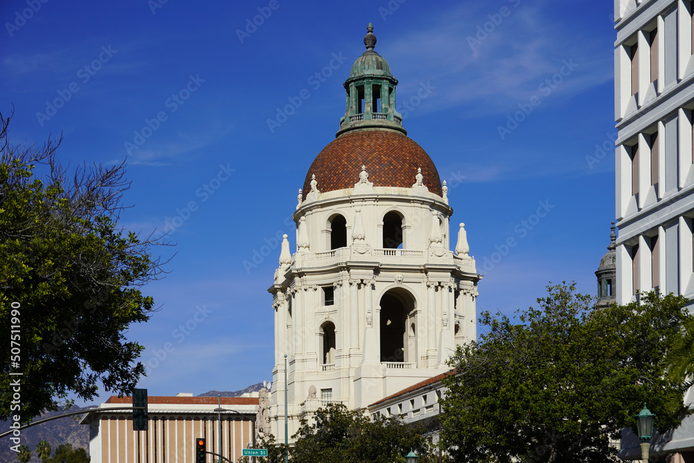 City Hall, Pasadena, California, architecture, old buildings on the street.