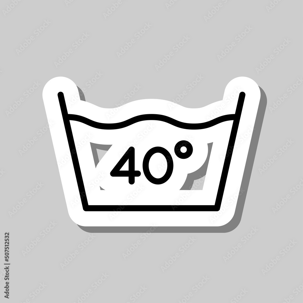 Laundry, 40 degrees simple icon vector. Flat design. Sticker with shadow on gray background.ai Laundry, 40 degrees simple icon vector. Flat design. Sticker with shadow on gray background.ai