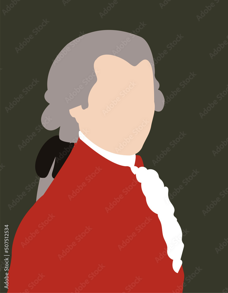 Mozart portrait with a red coat 1756-1791, based on Barbara Kraffts' painting, 1819 - obrazy, fototapety, plakaty 