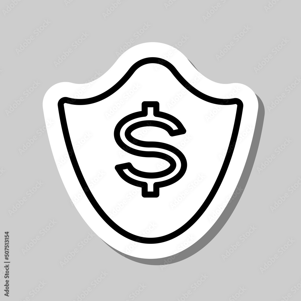 Protection, dollar simple icon vector. Flat design. Sticker with shadow on gray background.ai Protection, dollar simple icon vector. Flat design. Sticker with shadow on gray background.ai