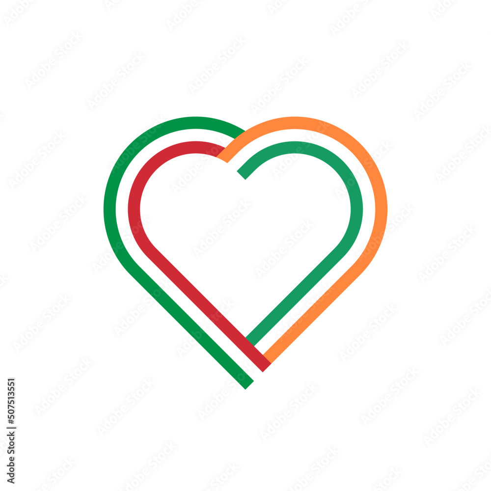 unity concept. heart ribbon icon of italy and ireland flags. vector illustration isolated on white background unity concept. heart ribbon icon of italy and ireland flags. vector illustration isolated on white background