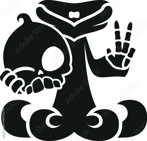 Cartoon Grim Reaper Headless Decapitated Skeleton Skull Hood Bones Corpse Death Angel Horror Scary Black and White Childrens Kids Illustration Design Halloween
