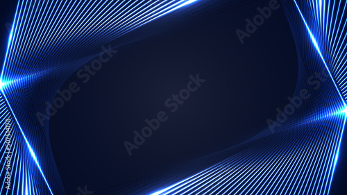 Abstract technology futuristic concept blue laser lines frame with lighting effect on dark background