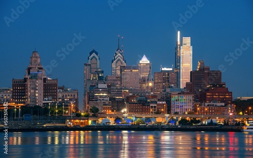 Fotografie, Obraz Philadelphia city skyline night river