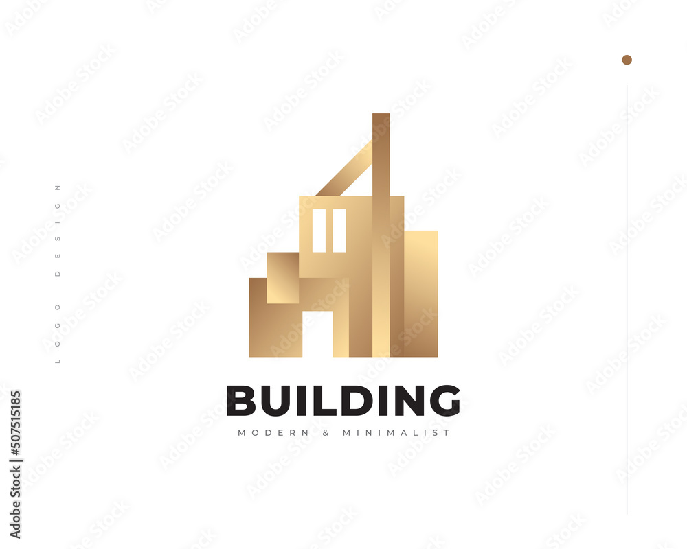 Modern and Minimalist House Logo Design. Luxury Gold Real Estate Logo or Icon