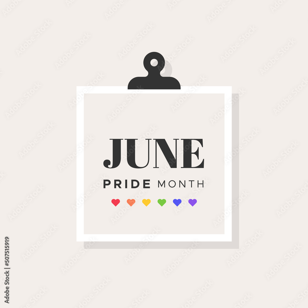 Obraz premium June. Pride Month. Rainbow heart shapes. LGBT movement. Beige neutral background. Vector illustration, flat design