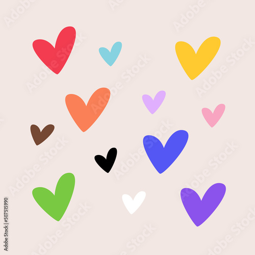 Pride LGBTQ hand drawn heart shapes. Rainbow colors. Gay Pride Month. Vector illustration  flat design