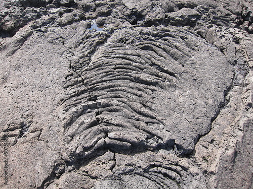 Solidified lava ripples. Black volcanic rock with frozen lava waves from Onekahakaha beach park, Hilo, Hawaii.