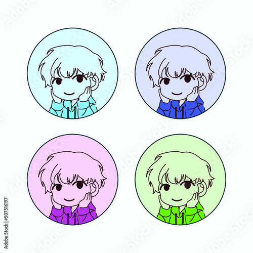 Little cute boy line art avatar illustration