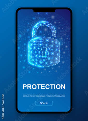 Lock 3d polygonal symbol for UI, UX design template. Low poly Antivirus illustration for mobile homepage design. Security illustration concept.
