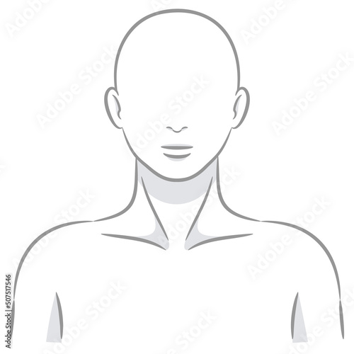 人体のパーツ グレーのカットイラスト素材 / 正面から見た頭部