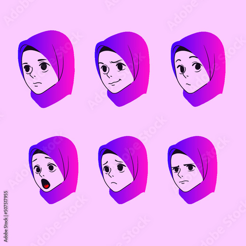 Hijab Girl Face Reaction Illustration Set