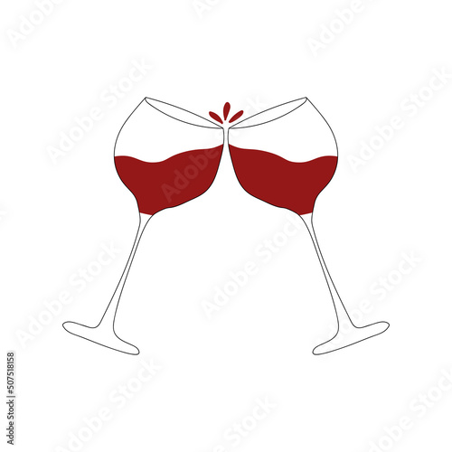 two glass with red wine. Vector doodle illustration for design, red wine
