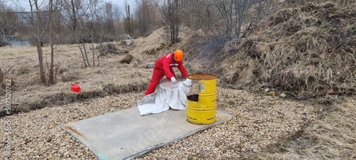 Delegates do practical exercises during a training session on fire fighting