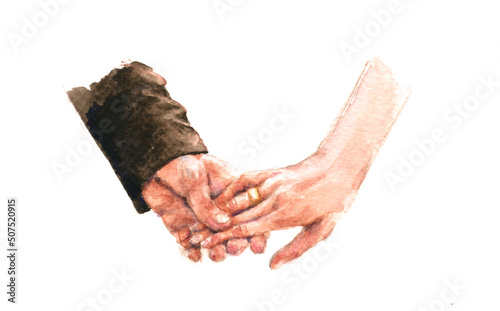 Watercolor drawing hands of romantic couple (ID: 507520915)