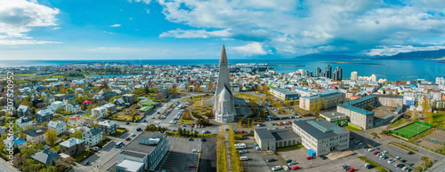 Beautiful aerial view of Reykjavik, Iceland on a sunny summer day. Panoramic view of Reykjavik photo