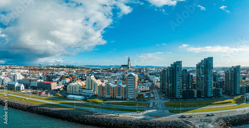 Beautiful aerial view of Reykjavik, Iceland on a sunny summer day. Panoramic view of Reykjavik © ingusk