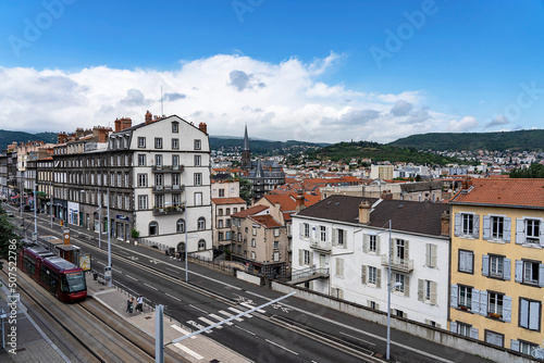 Top view of the city of Clermont-Ferrand and the church of Saint Eutrope.