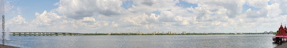 Panorama of Dnieper river in Dnepropetrovsk town, Ukraine.