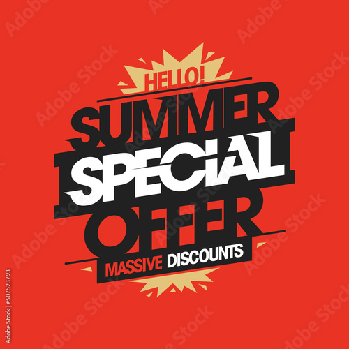 Summer special offer, massive discounts, summer sale vector flyer or poster template