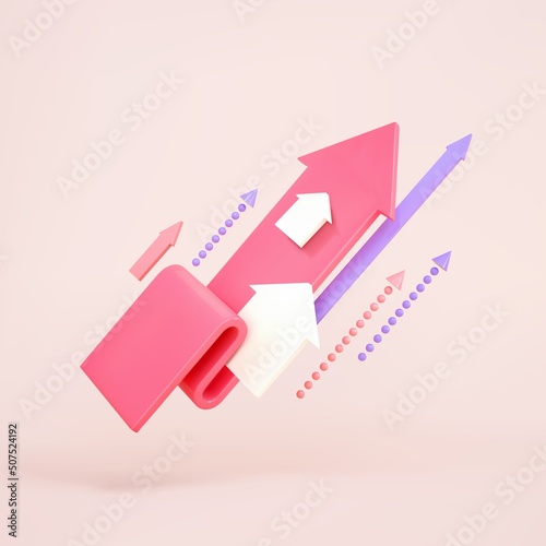 3d growth business icon. Render ap arrows. Concept business success, opportunity, growth upwards, leadership.Vector cartoon illustration