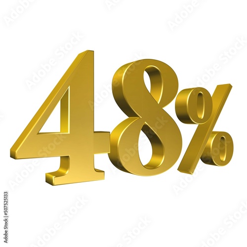48 Percent Gold Number Forty Eight 3D Rendering