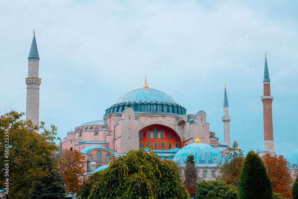 Hagia Sophia or Ayasofya view at autumn. Travel to Istanbul background photo