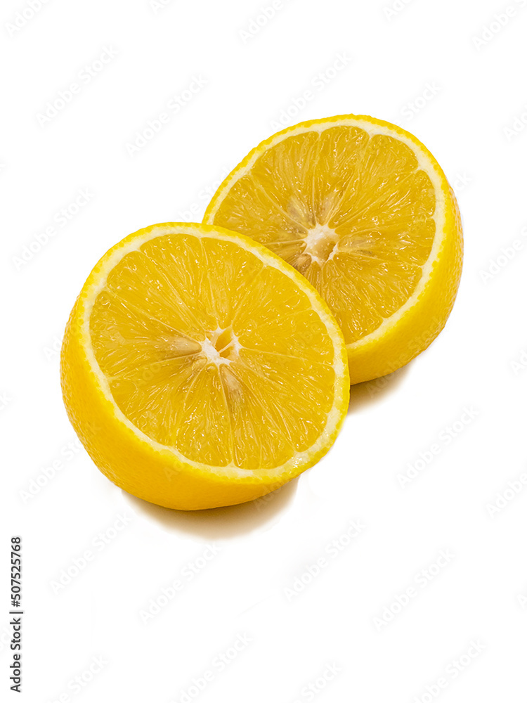fruit lemon isolate, two halves of lemon on a white background