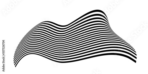 Waving flag as a brush stroke with zebra texture. Vest striped with fabric Black and white stripes curved in a bizarre way with waves curving along the trajectory