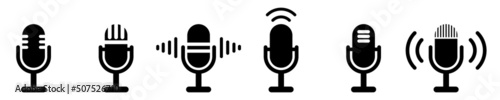Microphone vector icons set. Voice record on studio. Karaoke or radio icons.