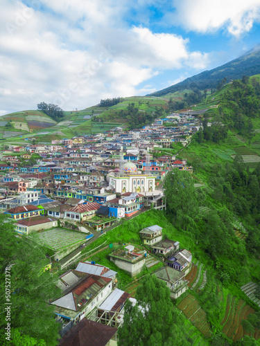 Colorful painted houses in the village are built on the slopes of a mountain. The village was named "Dusun Butuh" nicknamed "Nepal Van Java" which is located on the slopes of Mount Sumbing