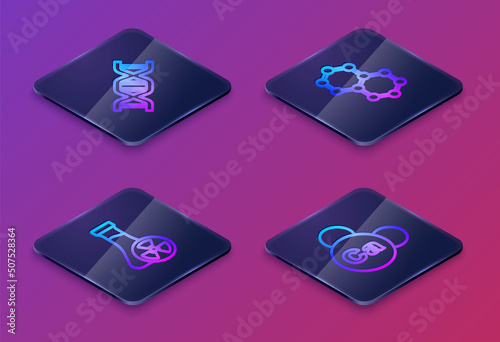 Wallpaper Mural Set Isometric line DNA symbol, Test tube with toxic liquid, Molecule and Mineral Ca Calcium. Blue square button. Vector Torontodigital.ca