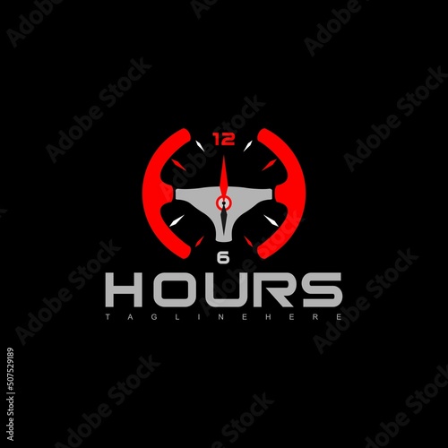 wall clock logo design combination with a car steering wheel, creative unique ideas
