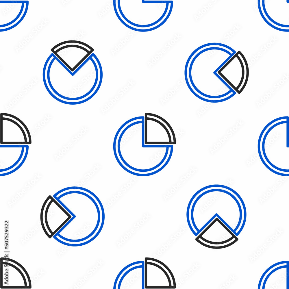 Line Pie chart infographic icon isolated seamless pattern on white background. Diagram chart sign. Colorful outline concept. Vector