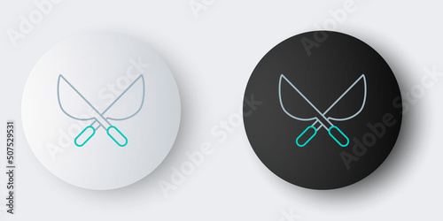 Line Gardening handmade scissors for trimming icon isolated on grey background. Pruning shears with wooden handles. Colorful outline concept. Vector