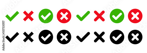Canvastavla Green check mark, red cross mark icon set