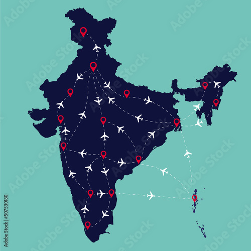Indian Air Route in the India Map vector illustration