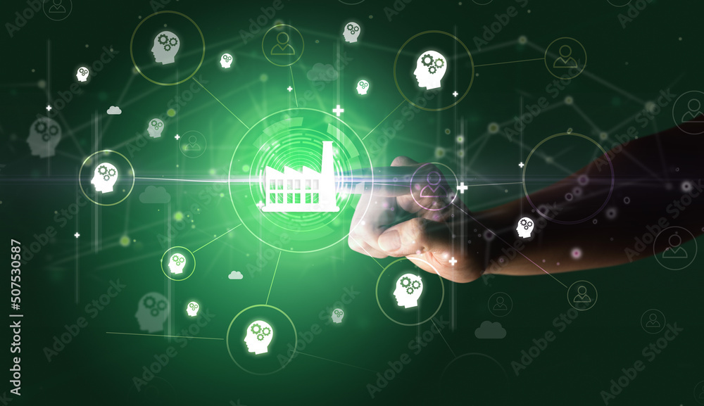 Businessman hand pressing stock graphic information on multitouch screen Businessman hand pressing stock graphic information on multitouch screen